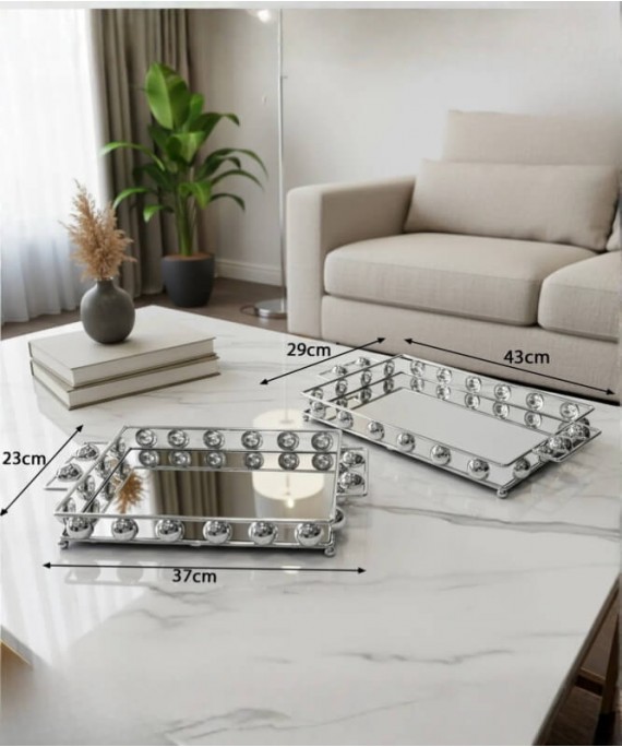 ZEYVE SILVER BONCUK 2-PIECE DECK. TRAY 37x23x5-43x29x5cm.